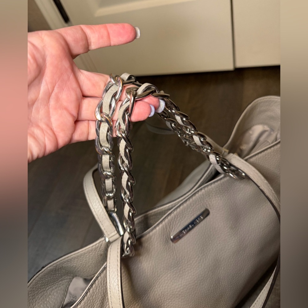 Michael Kors Light Gray Pebbled Leather Chain-Accent Tote - Picture 7 of 15